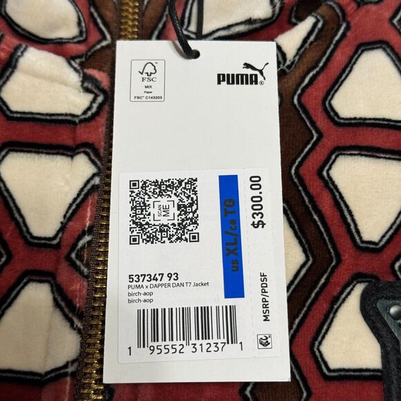 Puma x Dapper Dan Mens T7 Velour Track Jacket Size XL Red Cream Green New NWT - Picture 11 of 11